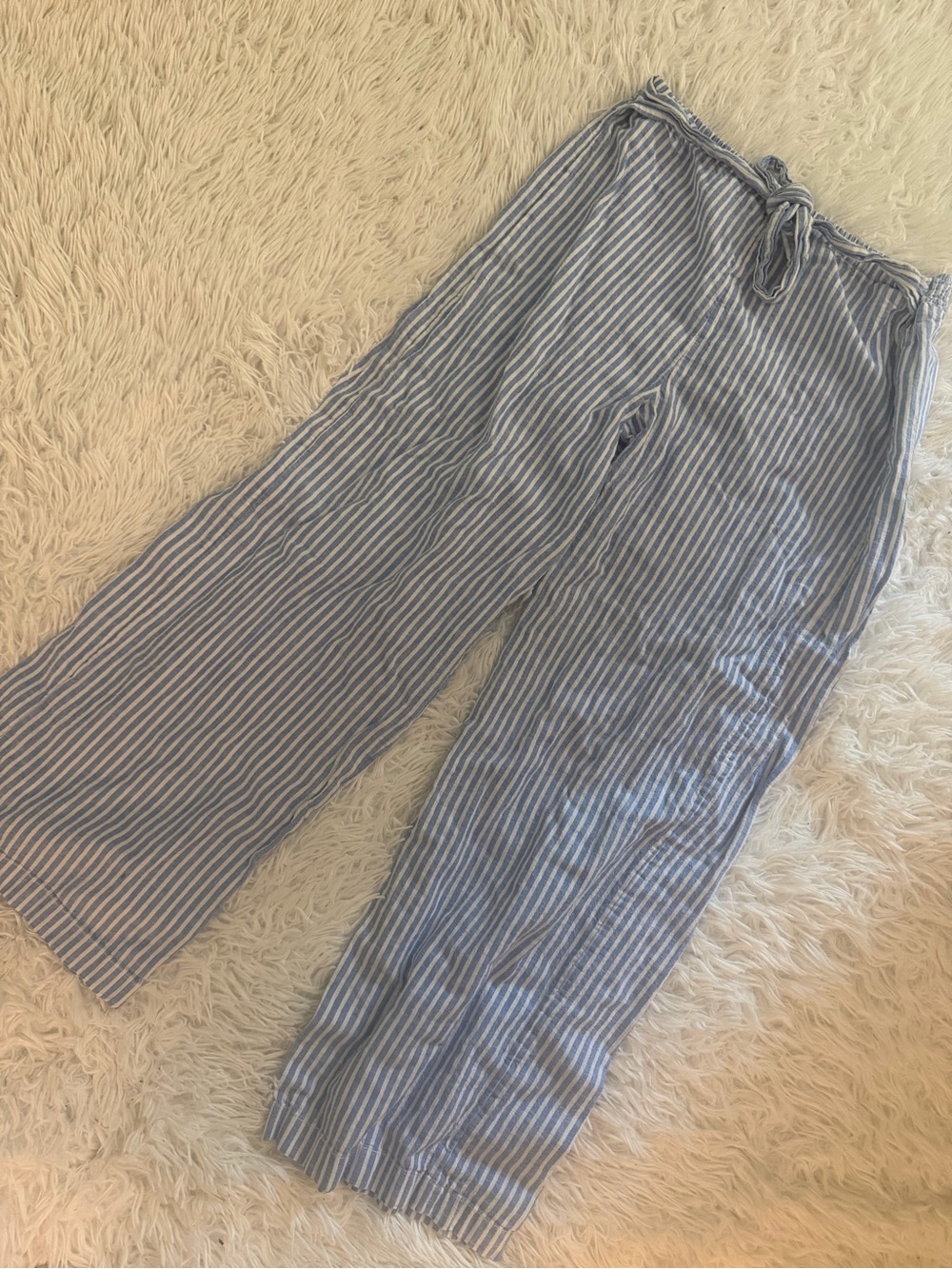 Beachlunchlounge Linen Blend Blue White Striped Wide Leg Pants M